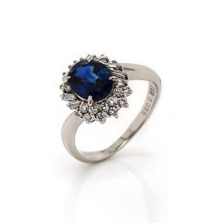 Platinum Pt900 Sapphire and Diamond Ring