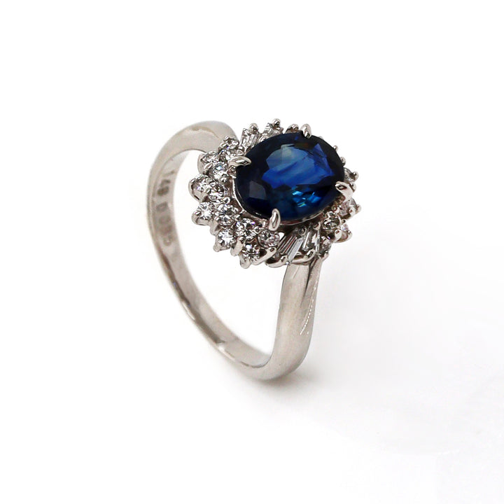 Platinum Pt900 Sapphire and Diamond Ring