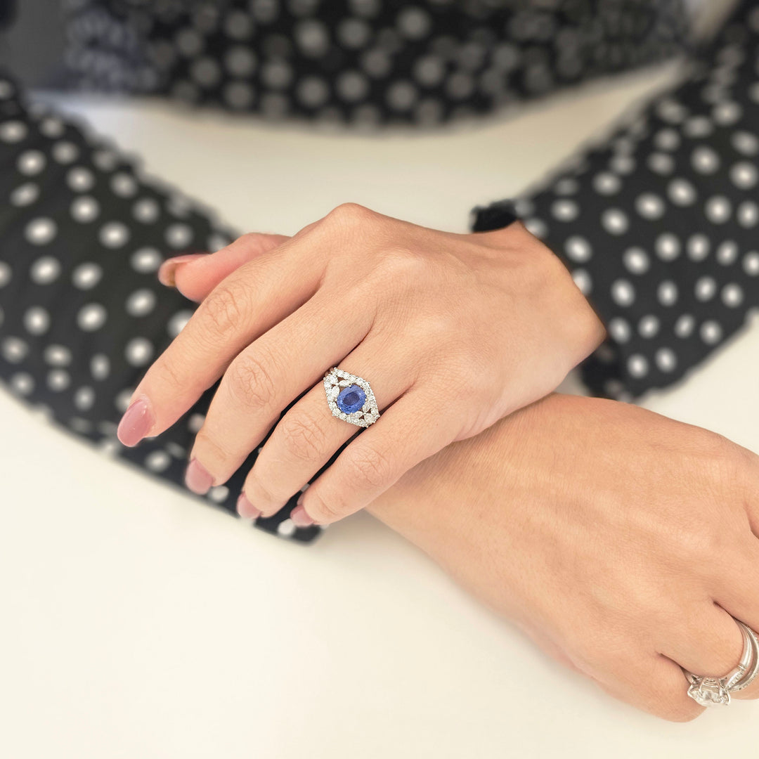 Platinum PT900 Sapphire and Diamond Ring