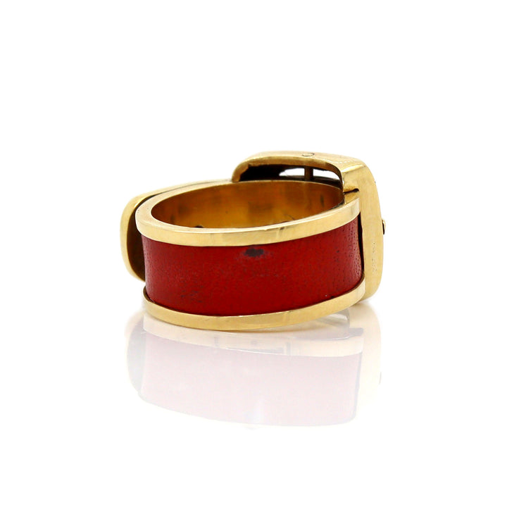 18CT Yellow Gold And Leather Vintage Buckle Ring