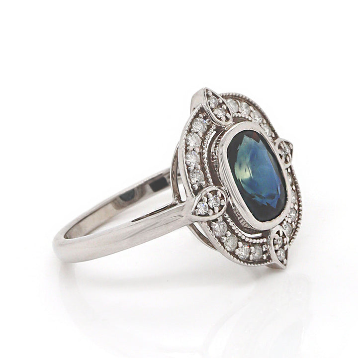 14CT White Gold Sapphire & Diamond Ring