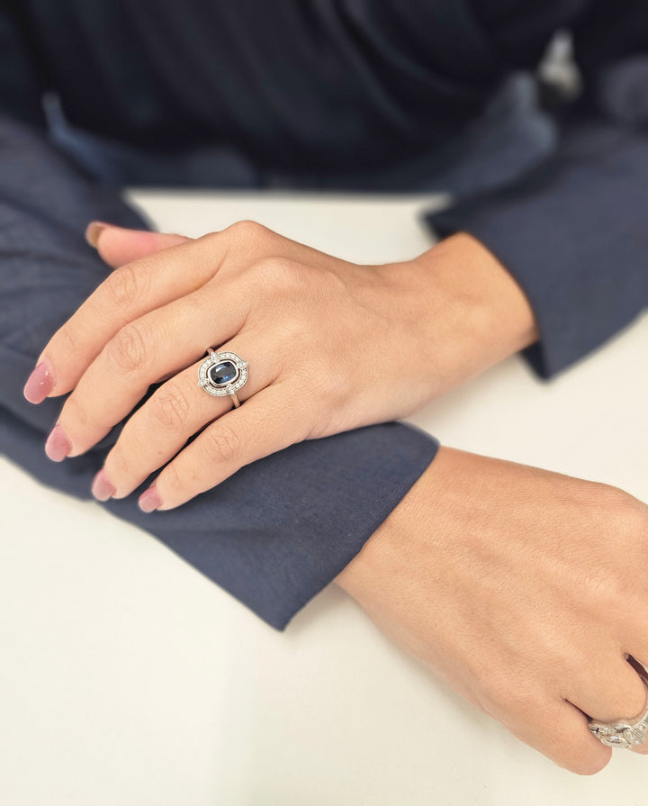 14CT White Gold Sapphire & Diamond Ring