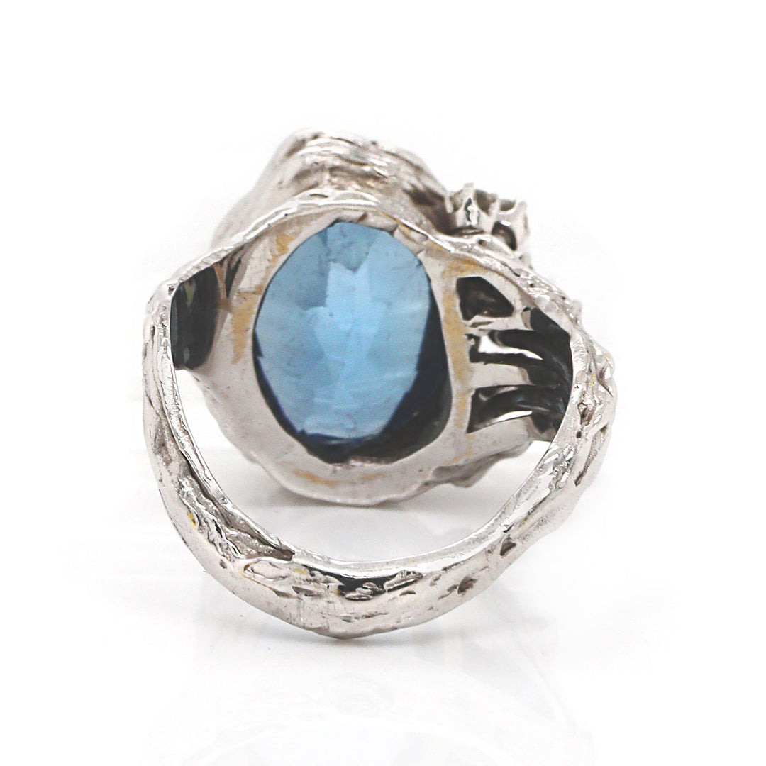 18CT White Gold Vintage Topaz & Diamond Ring