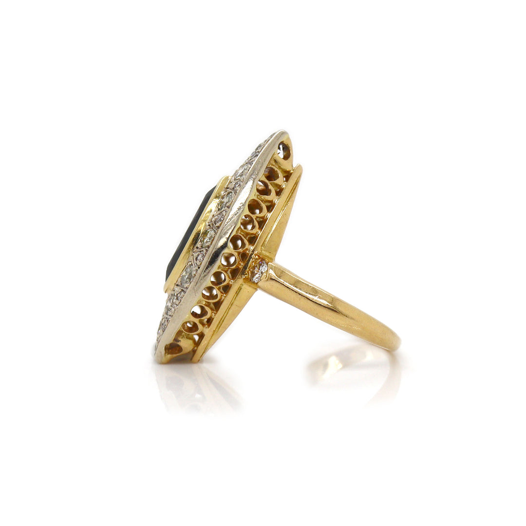 18CT Yellow Gold French Sapphire And Diamond Art Deco Ring