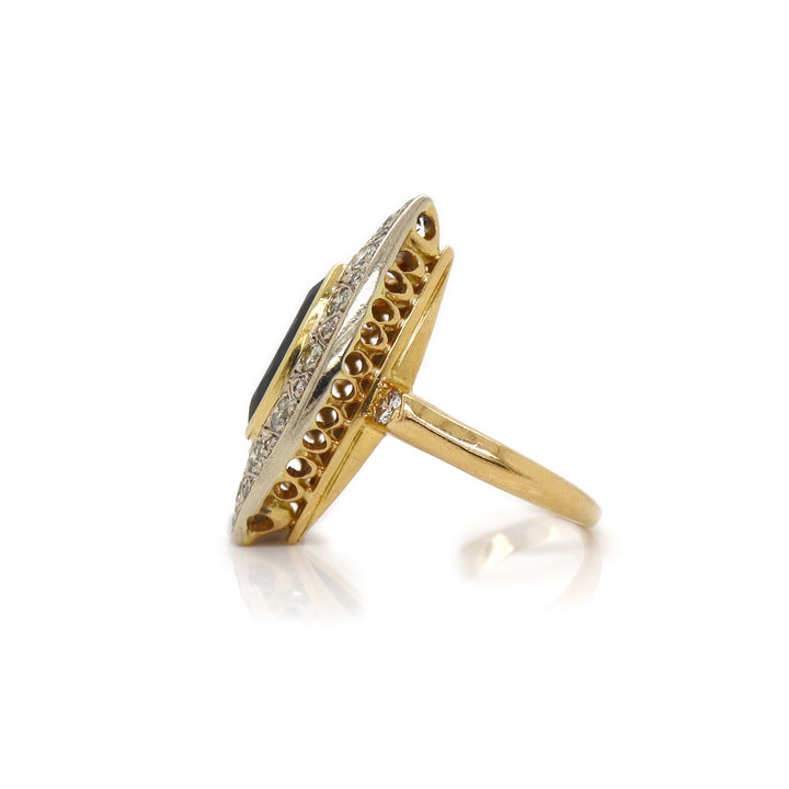 18CT Yellow Gold French Sapphire And Diamond Art Deco Ring