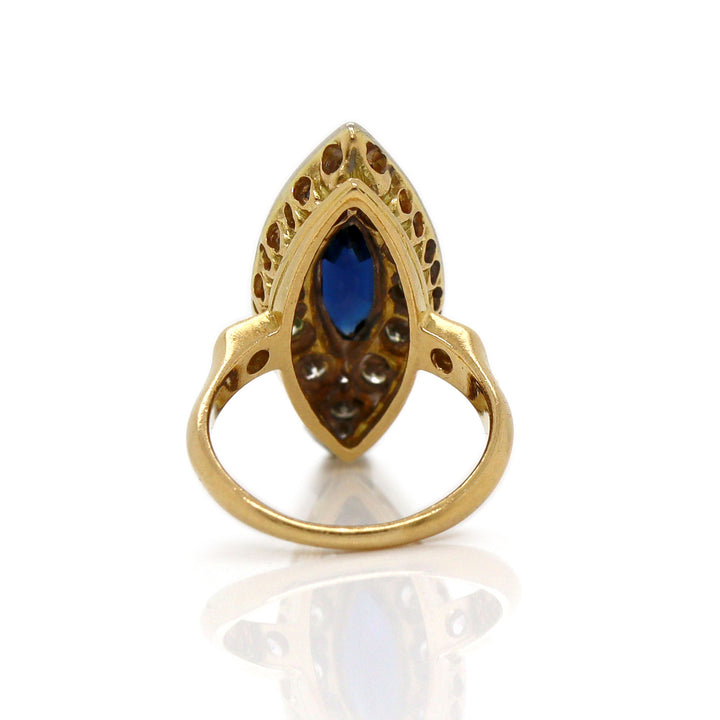 18CT Yellow Gold French Sapphire And Diamond Art Deco Ring