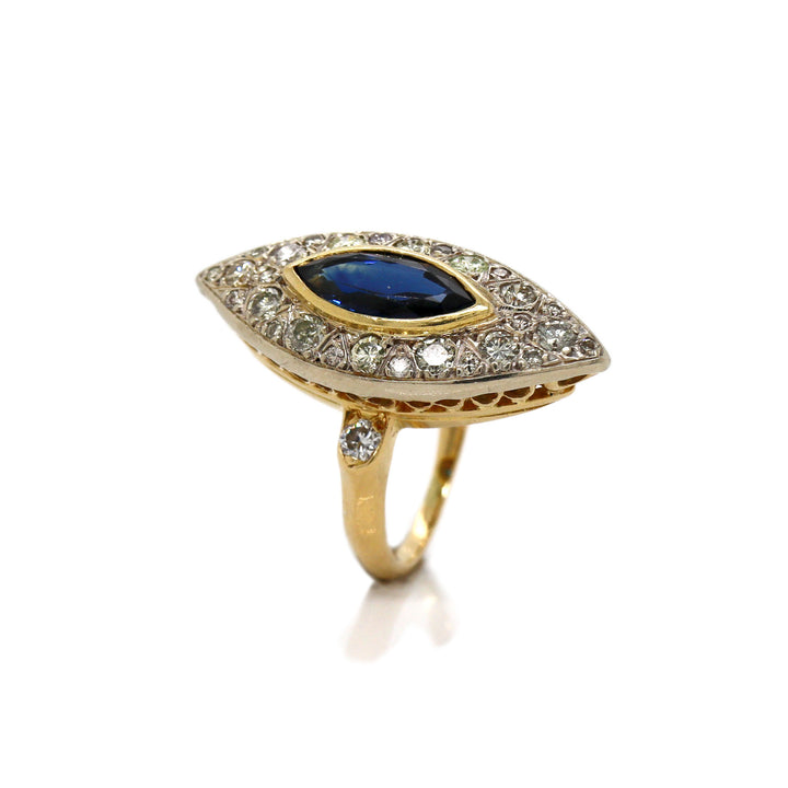 18CT Yellow Gold French Sapphire And Diamond Art Deco Ring