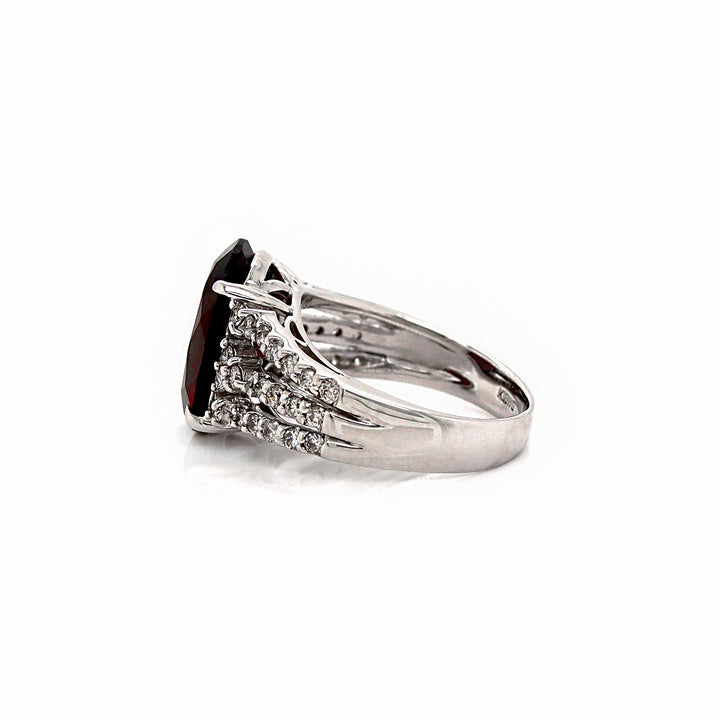 18CT White Gold Garnet And Diamond Cocktail Ring