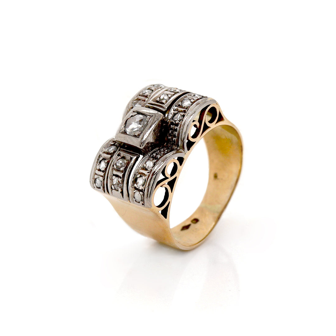 18ct Gold Retro Diamond Cocktail Ring