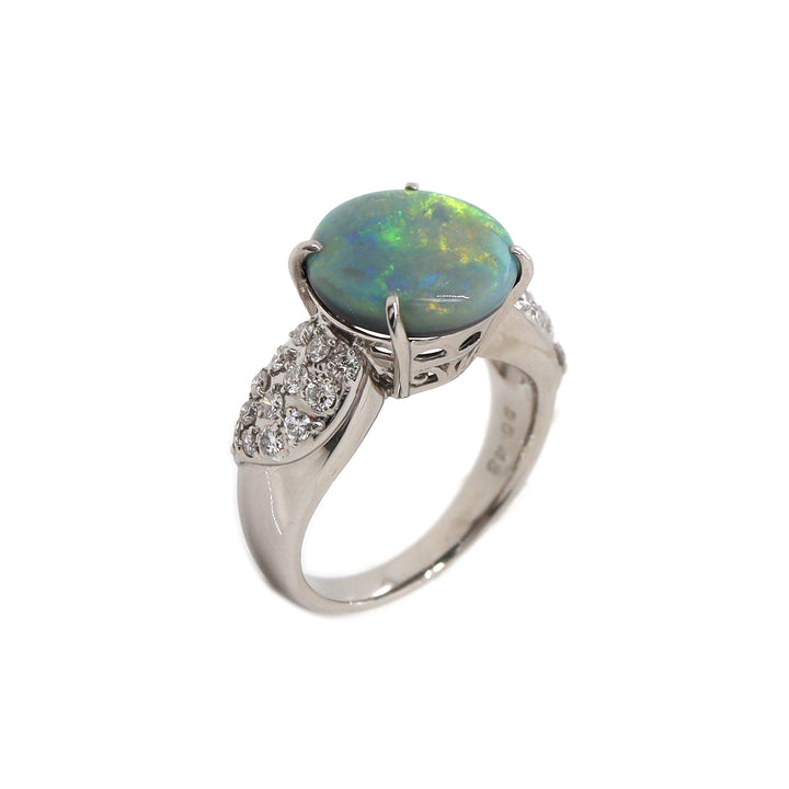 Platinum PT900 Australian Opal & Diamond Ring