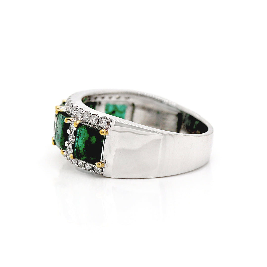 Platinum PT950 Emerald And Diamond Ring