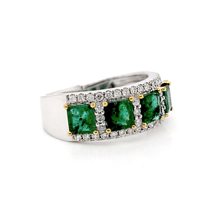 Platinum PT950 Emerald And Diamond Ring
