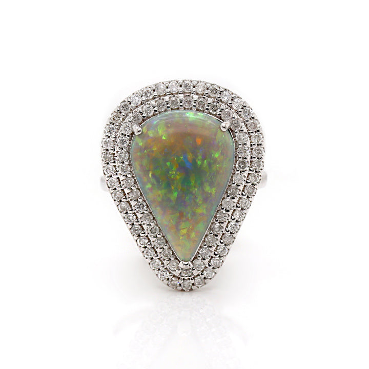 14CT White Gold Australian Opal And Diamond Cocktail Ring