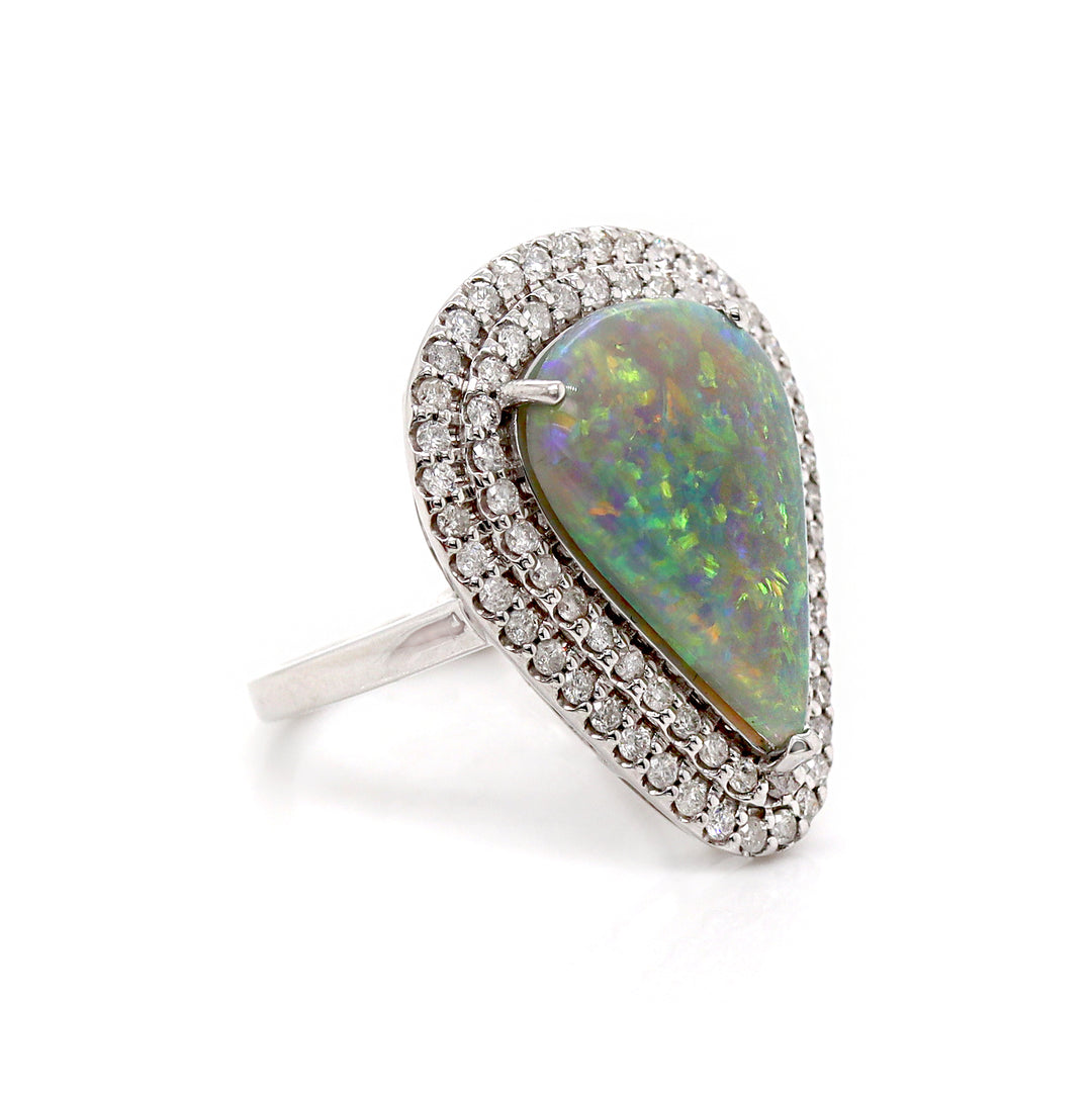 14CT White Gold Australian Opal And Diamond Cocktail Ring