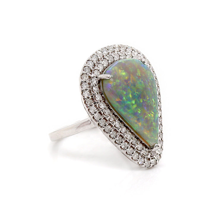 14CT White Gold Australian Opal And Diamond Cocktail Ring