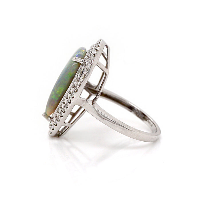 14CT White Gold Australian Opal And Diamond Cocktail Ring