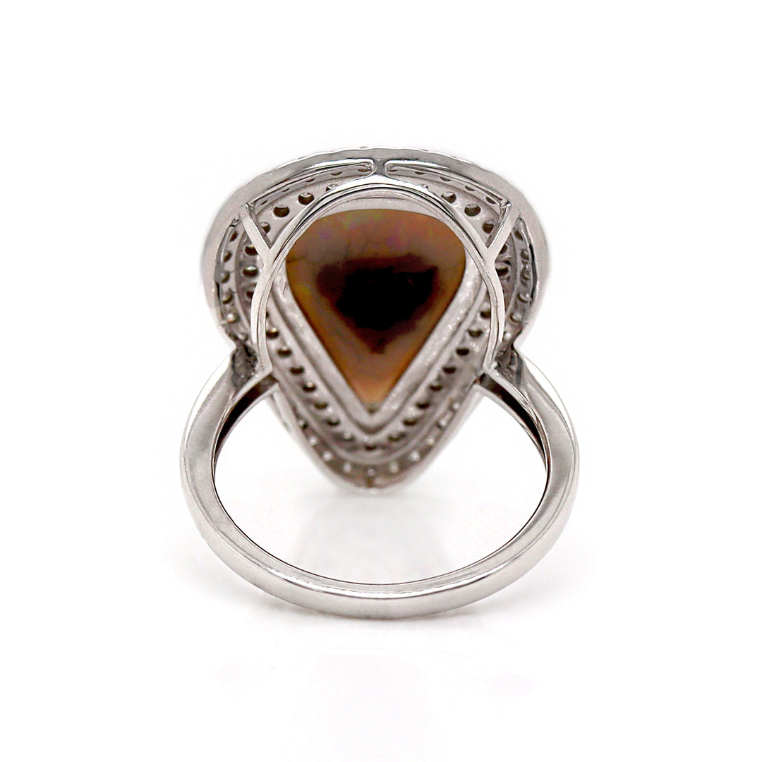 14CT White Gold Australian Opal And Diamond Cocktail Ring
