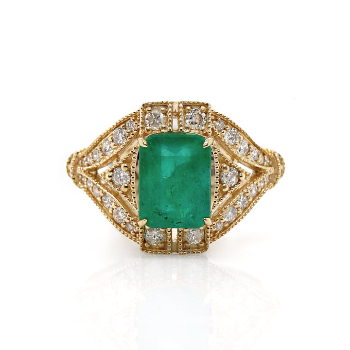 14CT Yellow Gold Emerald And Diamond Dress Ring