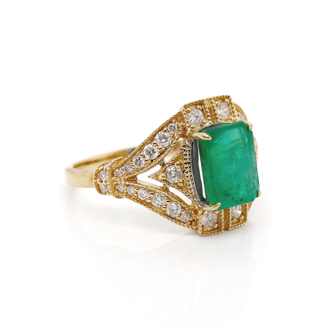14CT Yellow Gold Emerald And Diamond Dress Ring