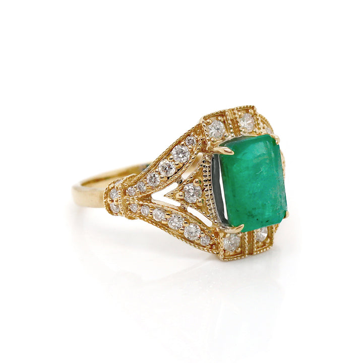14CT Yellow Gold Emerald And Diamond Dress Ring