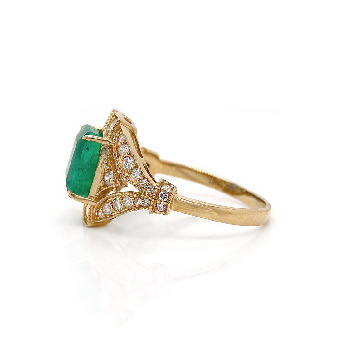 14CT Yellow Gold Emerald And Diamond Dress Ring
