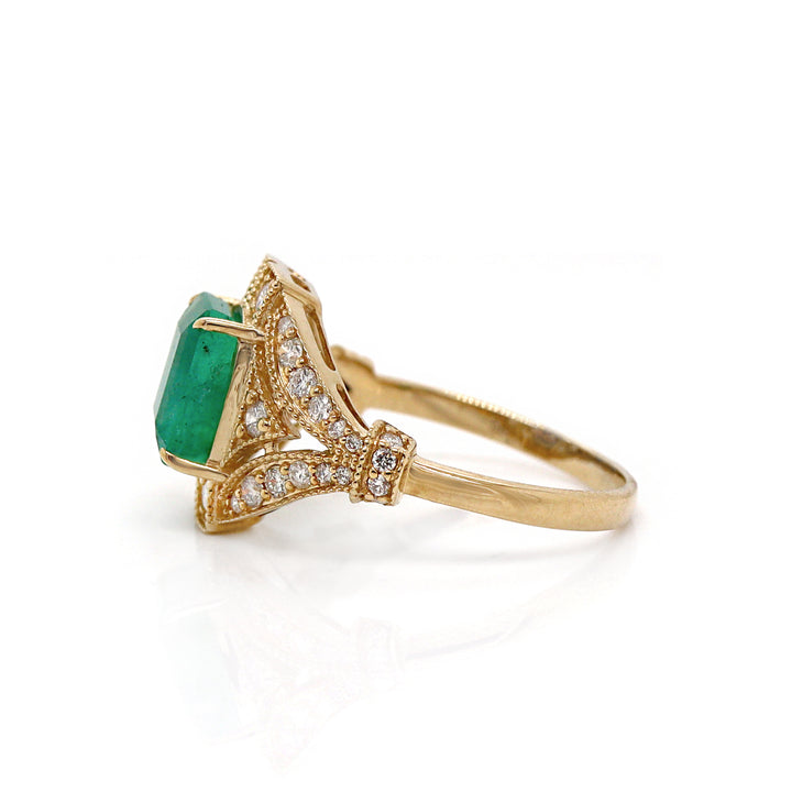 14CT Yellow Gold Emerald And Diamond Dress Ring