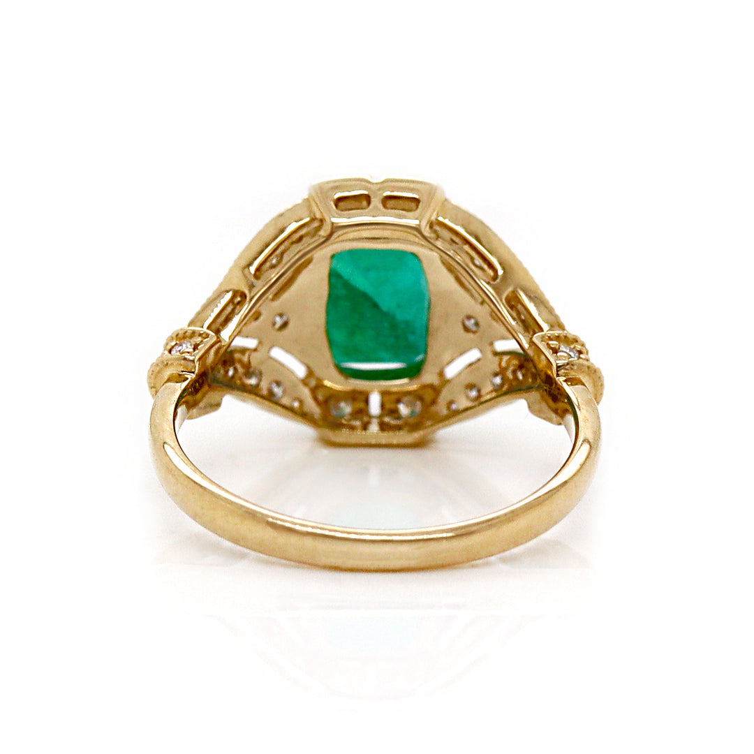 14CT Yellow Gold Emerald And Diamond Dress Ring