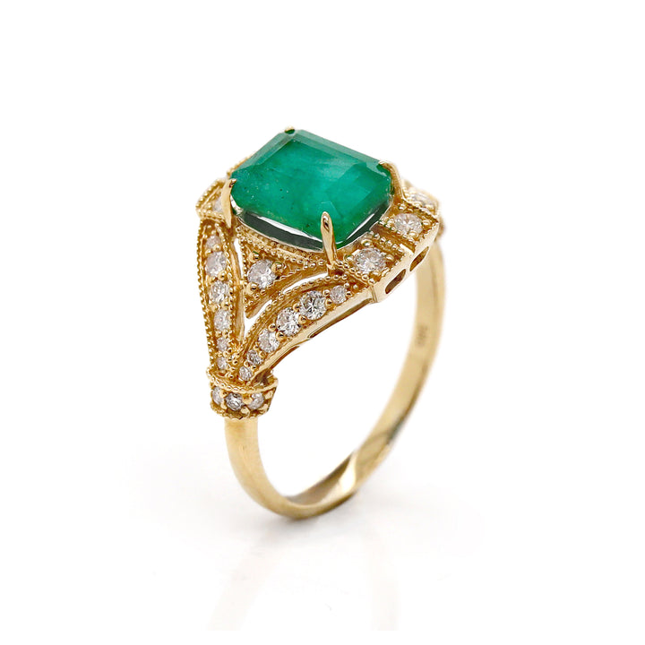 14CT Yellow Gold Emerald And Diamond Dress Ring
