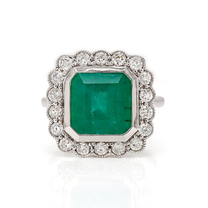 14CT White Gold Emerald And Diamond Cocktail Ring