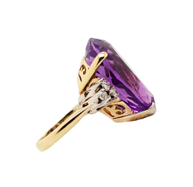 14CT Yellow Gold Amethyst & Diamond Cocktail Ring