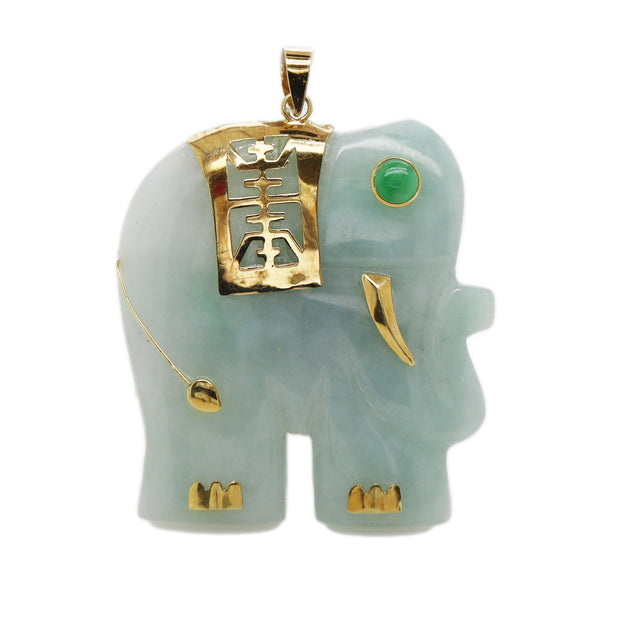 14CT Yellow Gold Vintage Jade Elephant Pendant