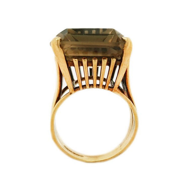 10CT Yellow Gold Large Smokey Quartz Vintage Cocktail Ring