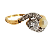 18CT Yellow Gold & Platinum Vintage Toi Et Moi Pearl & Diamond Ring