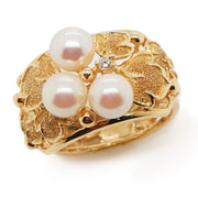 14CT Yellow Gold Vintage Pearl & Diamond Foliage Ring