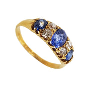 18CT Yellow Gold Antique Sapphire & Diamond Ring C.1890