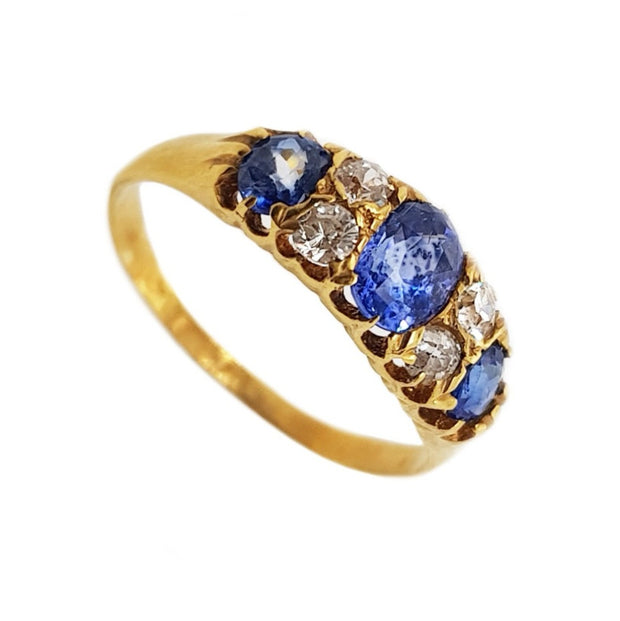18CT Yellow Gold Antique Sapphire & Diamond Ring C.1890