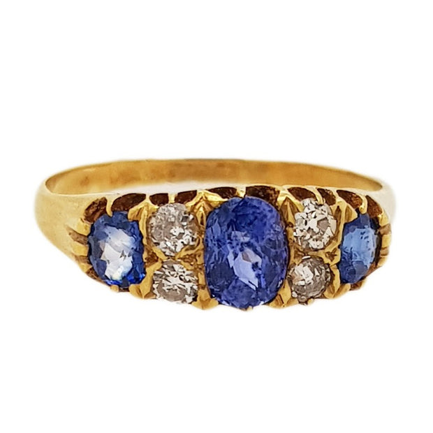 18CT Yellow Gold Antique Sapphire & Diamond Ring C.1890