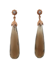 14CT Rose Gold Smokey Quartz Briolette & Diamond Earrings