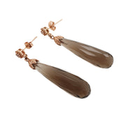 14CT Rose Gold Smokey Quartz Briolette & Diamond Earrings