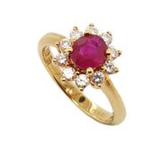 18CT Yellow Gold Ruby & Diamond Cluster Ring