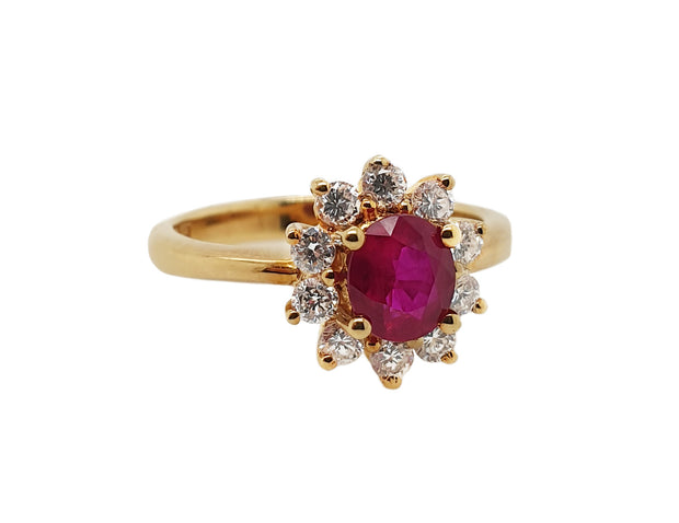 18CT Yellow Gold Ruby & Diamond Cluster Ring