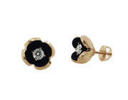 black enamel flower diamond earrings 