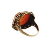 14CT Tri-colour Gold Carnelian Carved Intaglio Ring C.1930