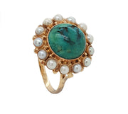 14CT Yellow Gold Vintage Turquoise & Pearl Cocktail Ring