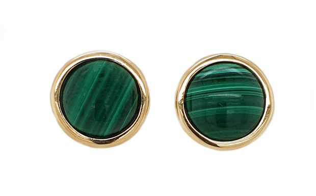 14CT Yellow Gold Malachite Round Cabochon Earrings