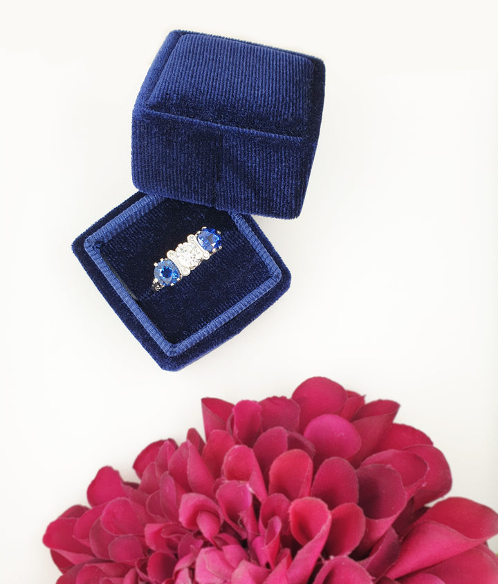 Navy Velvet Ring Box - Antique Vintage Inspired