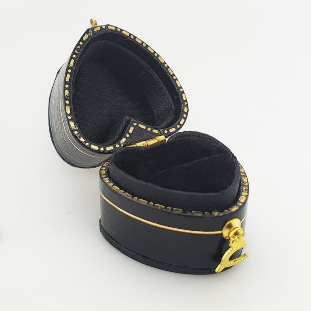 Antique Inspired Leatherette Black Gold Heart Ring Box