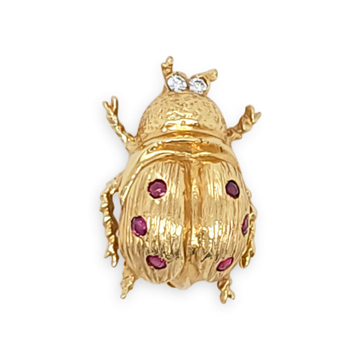 14CT Yellow Gold Ruby & Diamond Lady Bug Brooch