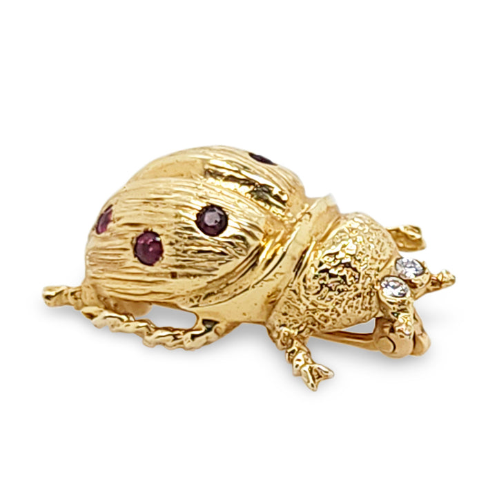 14CT Yellow Gold Ruby & Diamond Lady Bug Brooch
