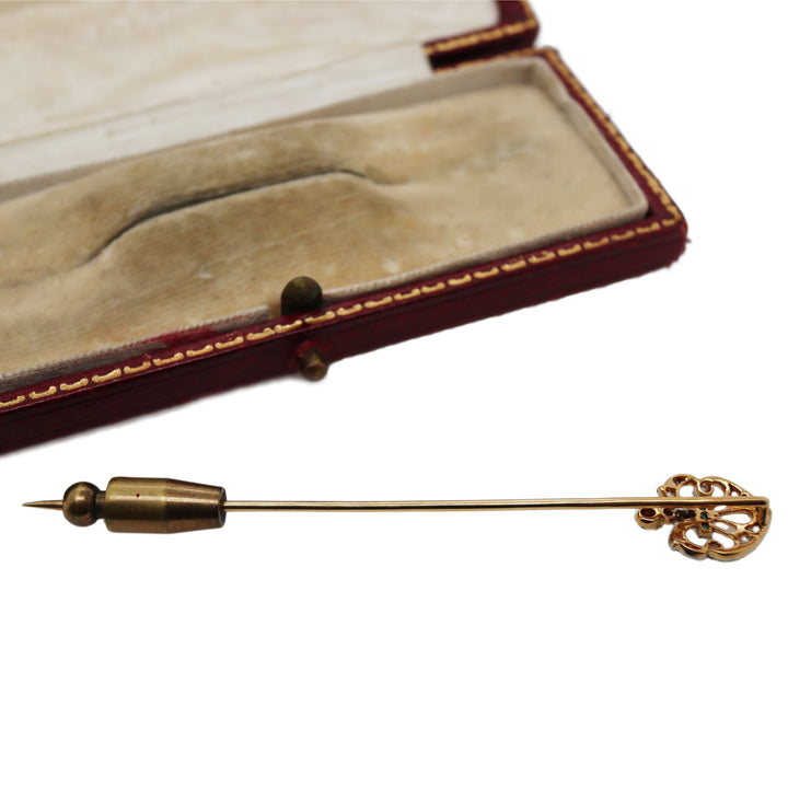 18CT Yellow/White Fleur De Lys Emerald And Diamond Stick Pin